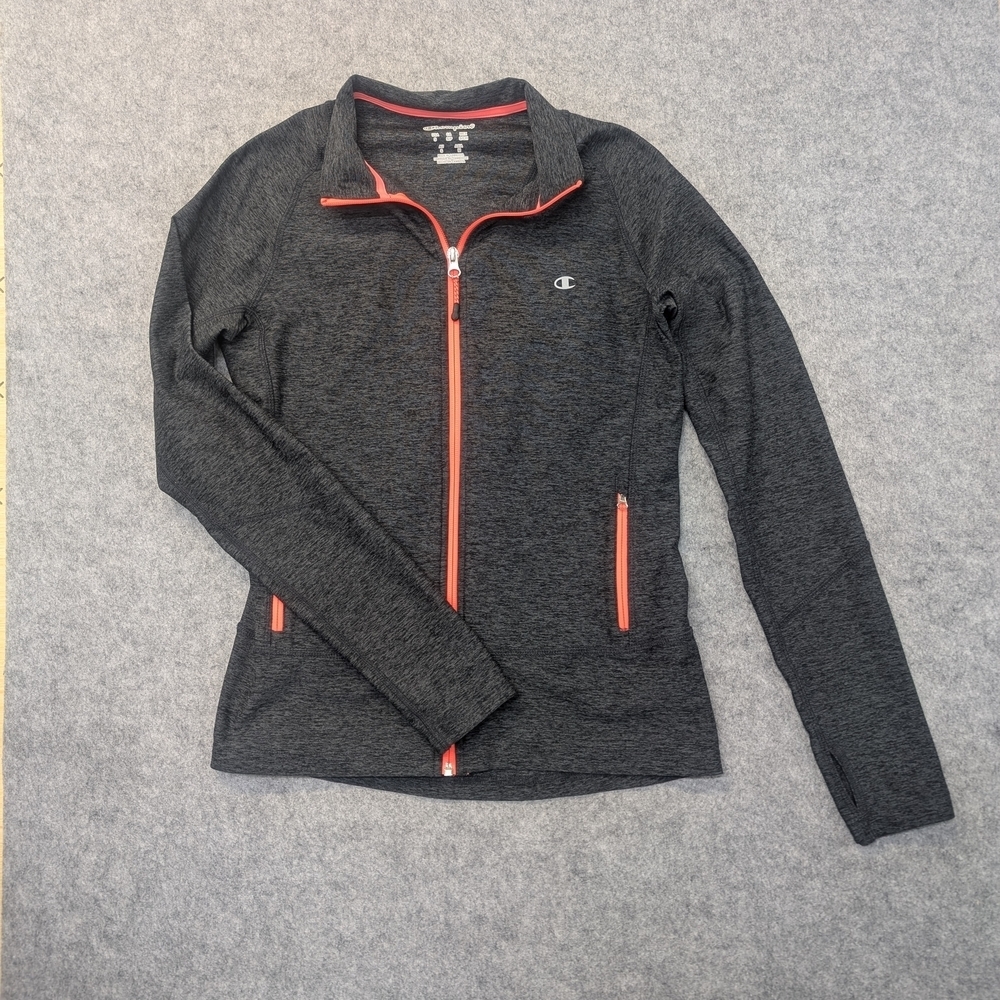 Champion women long sleeve athletic jacket lightweight full-zip slim gray small